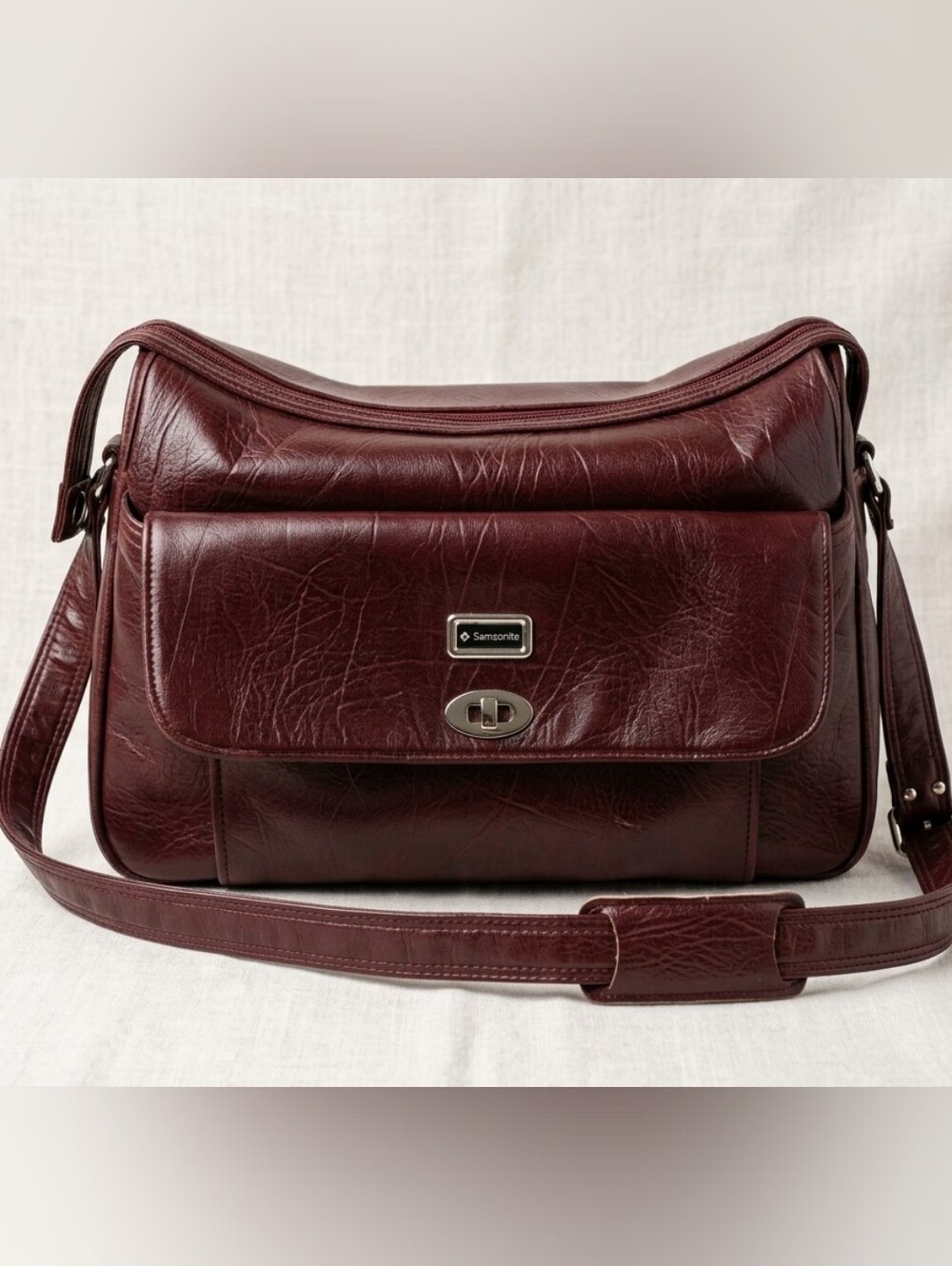 Vintage 1980s Samsonite Burgundy Leather Briefcase Flapover Attache Mexico